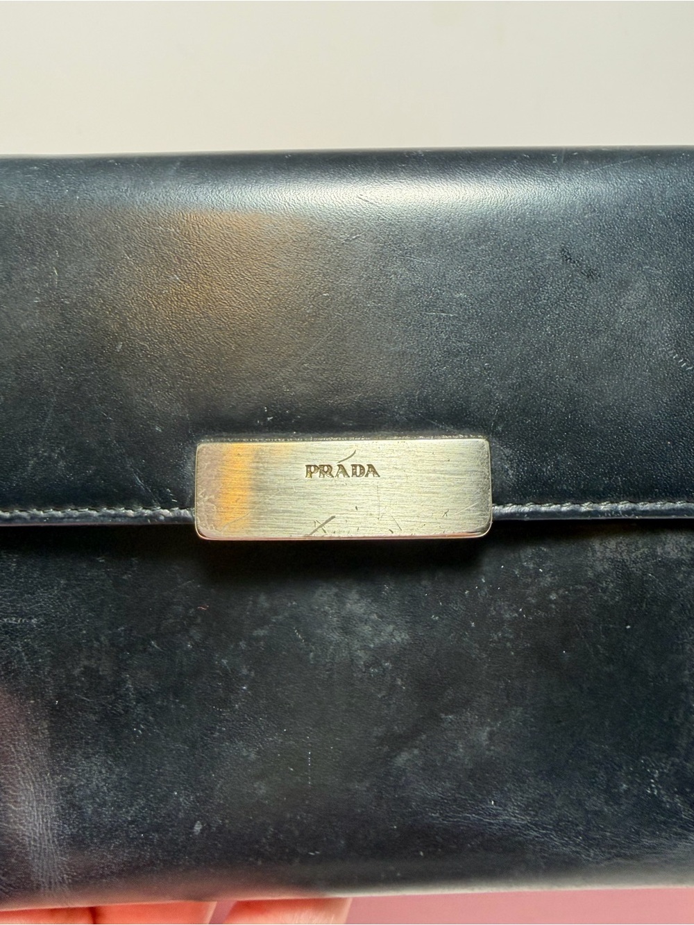 Prada Black Leather Compact Wallet with Silver Name Plate - Picture 6 of 12
